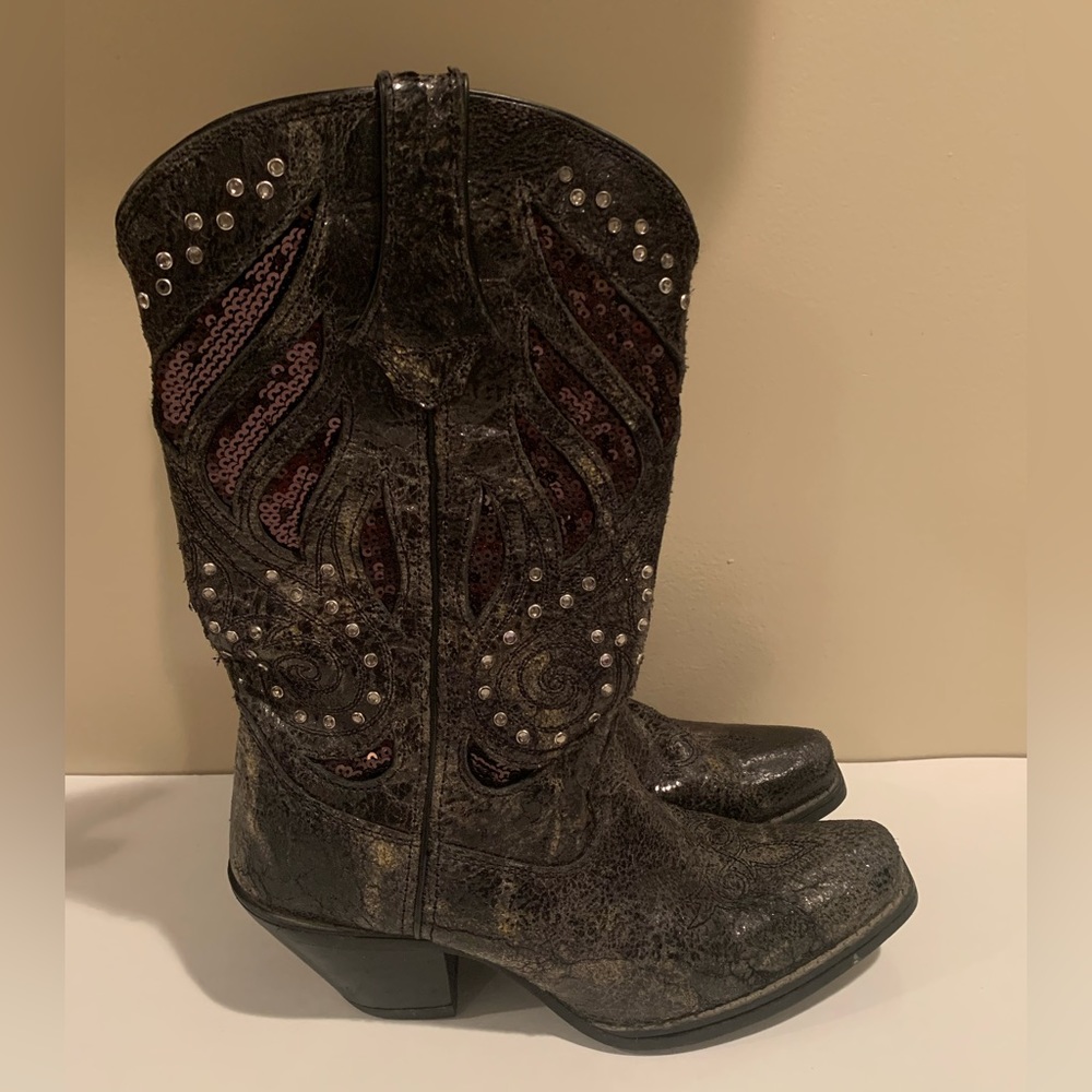 Durango black/grey sequin/studs boots. Size 8‎